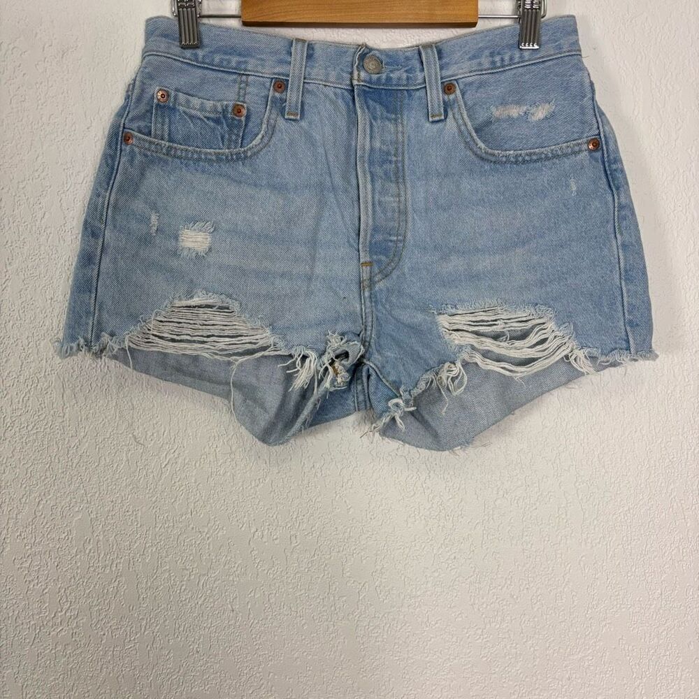Levi’s 501 Distressed Hidden Button Fly Cut Off Jean‎ Shorts Size 28